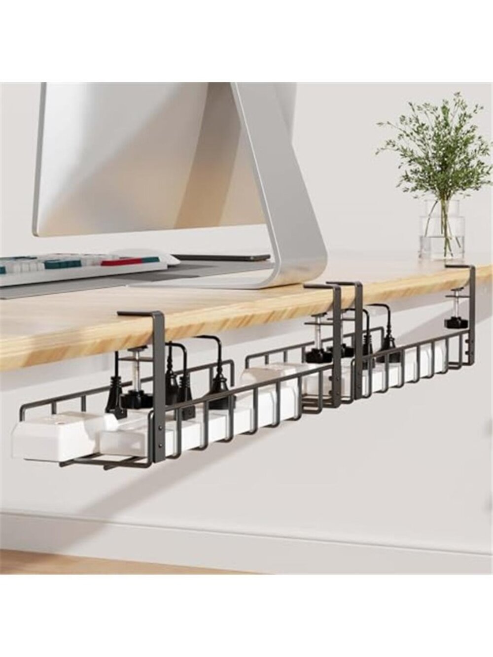 2 Pack Metal Under Desk Cable Management Tray No Drill Wire Cord Organizer